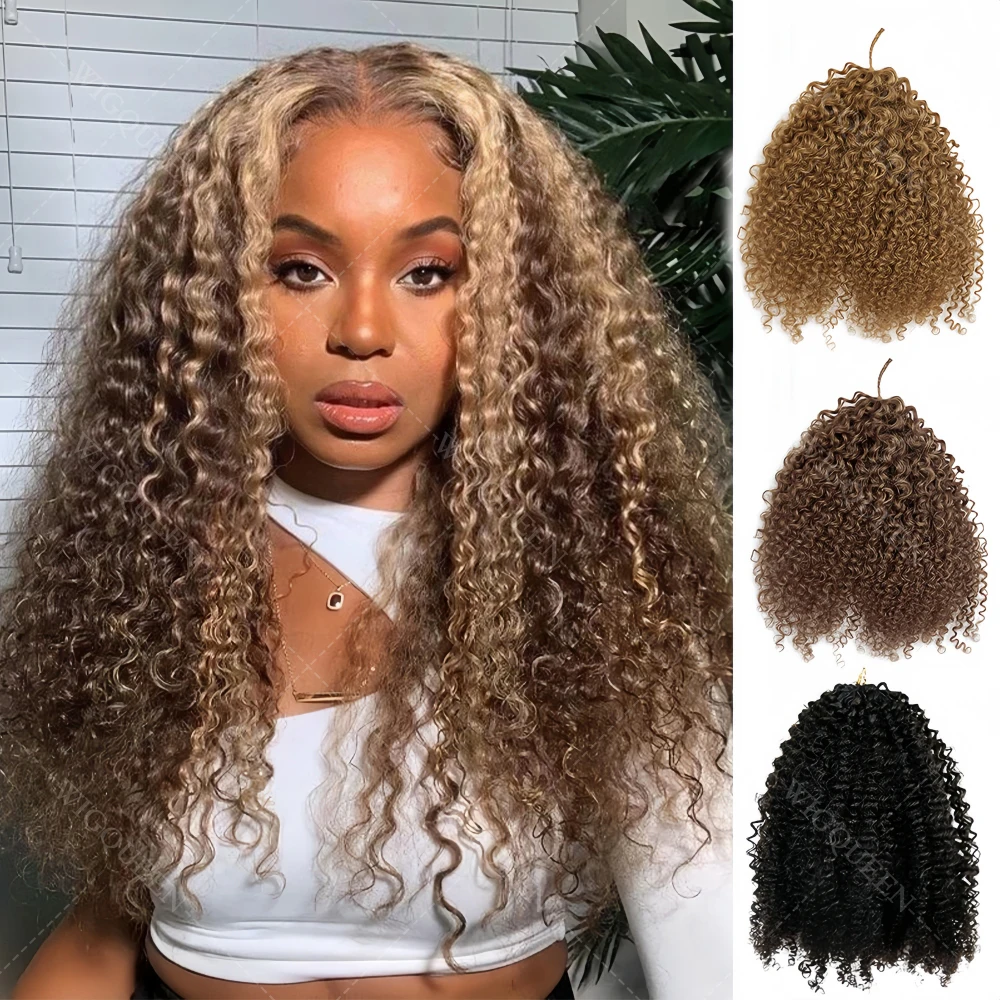 4/27 Highlight Colored Feather Crochet Hair Afro Kinky Curly Pre Looped Crochet Human Hair Pixie Curly Bundles Hair Extensions