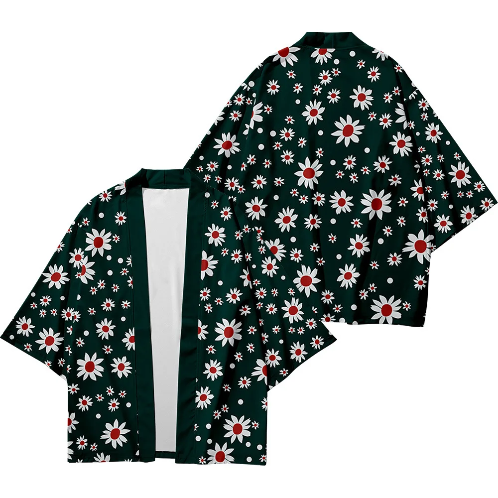

Men and women Japanese kimono traditional art small daisy printed casual loose thin coat Asian kimono cardigan 8