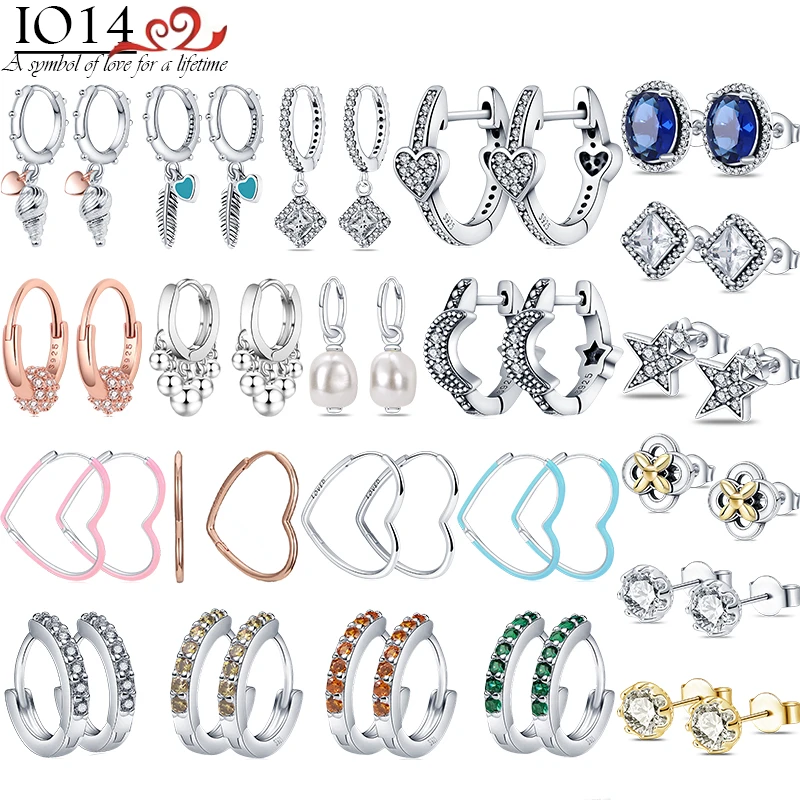 2022 Charm Double Hoop Earrings 925 Silver Fit Original Brand Charms Diy Fine Jewelry Gift For Women Fine Earring Making Gift