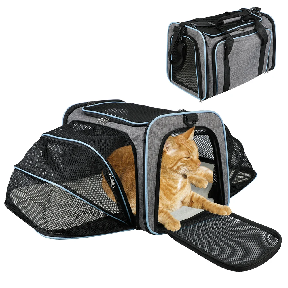 Portable Pet Carrier Bag Dogs Cats Ventilate Transport Bag Expandable Foldable Cat Travel Breathable Pet Supplies