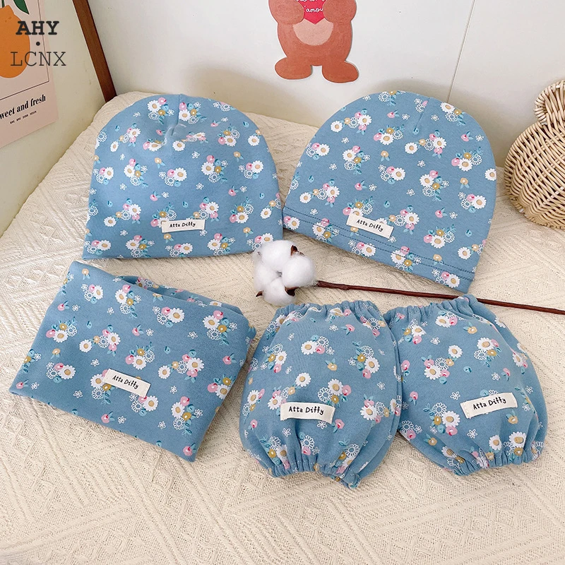 

4Pcs Autumn Winter Baby Hat Scarf Oversleeves Set Children Cotton Knitted Hats Boy Girl Stuff Head Cover Warm Kids Accessories