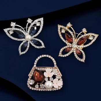 9Pcs/Pack Luxurious Elegant Metal Brooch Ladies' Flower Pearl Butterfly Sun Brooch Cloth Scarf Jewelry Accessories 3