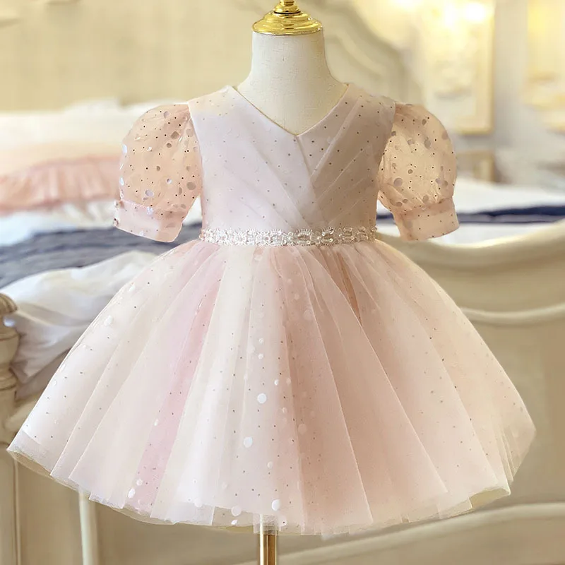 

New Children Birthday Party Princess Ball Gown Baby Girls Polka Dots Flower Wedding Tutu Fluffy Dresses y461