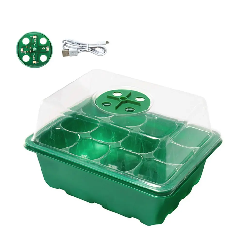 

2024 New Seed Starter Tray Heat Mats Propagation Adjustable Brightness 12 Cells Seed Starter Kit With Grow Light Humidity Domes