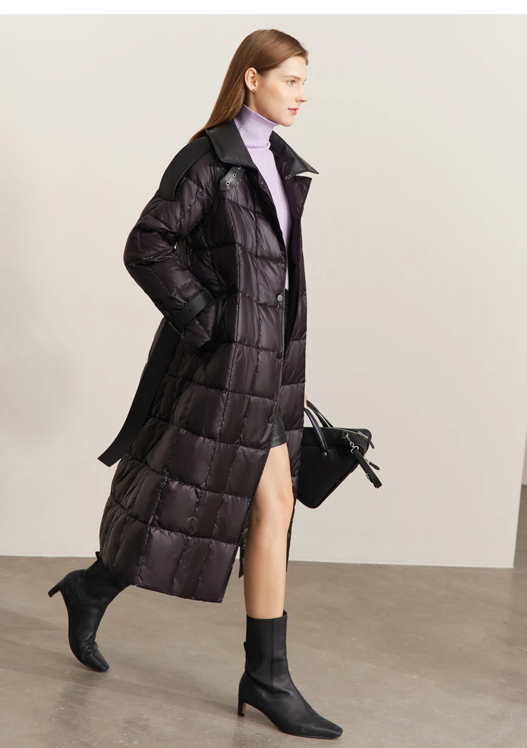 AMII Minimalism Down Jacket Women 2022 Winter New Commuter Fashion Belt Design Solid Warm Antistatic Long Clothing Tops 12241180
