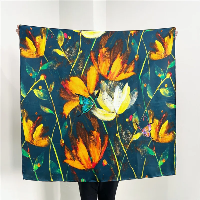 

Large Square 100% Silk Scarf Shawl Oil Painting Fabulous Real Silk Wraps Cape for Women Head Scarves Hijab for Hair Wrapping 43"