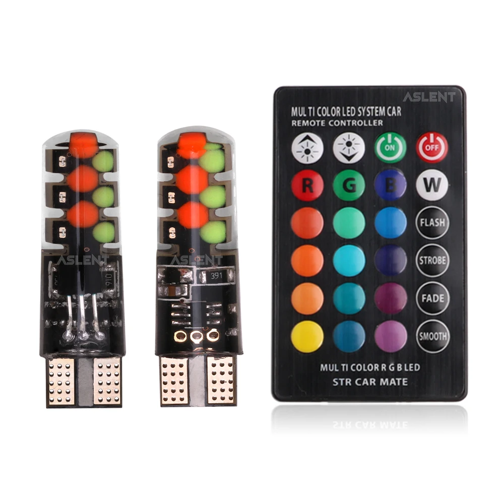 

1 комплект, T10 W5w RGB лампа с дистанционным управлением, COB лампа, освещение салона автомобиля, освещение для чтения, лампа для номерного знака, 12 В