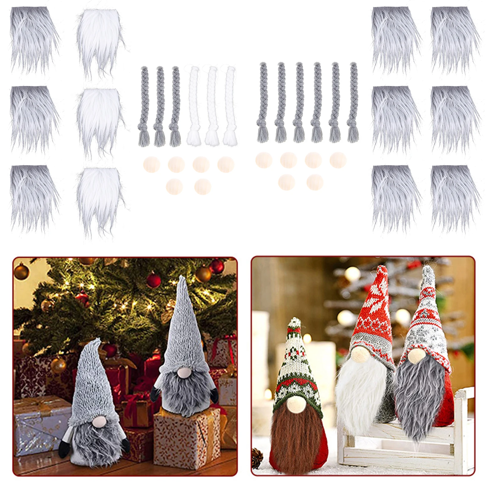 Gnome Beards for Crafting, 12 Pieces Pre-Cut Christmas Gnome Beards and Gnome Noses for Crafts Christmas Valentine's Day Independence Day Handmade DIY