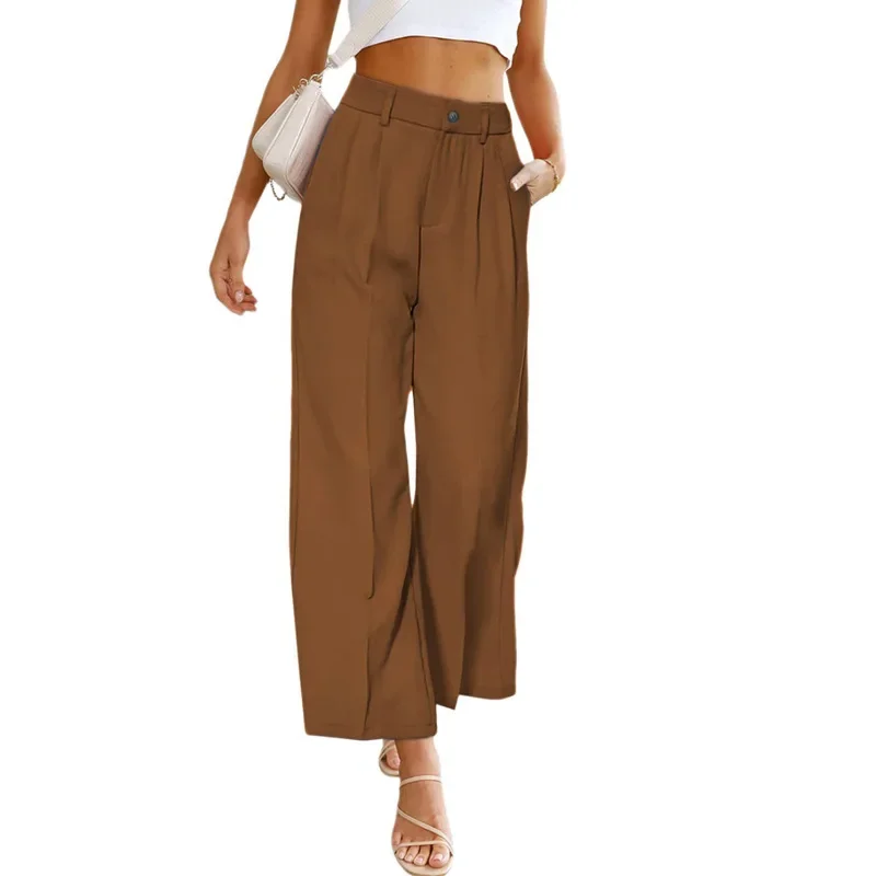 Spring Summer Plus Size S-3XL Women's Stretch Belt Wide-Leg Pants Women's Solid Color Wide Full-Length Casual Suits Pants