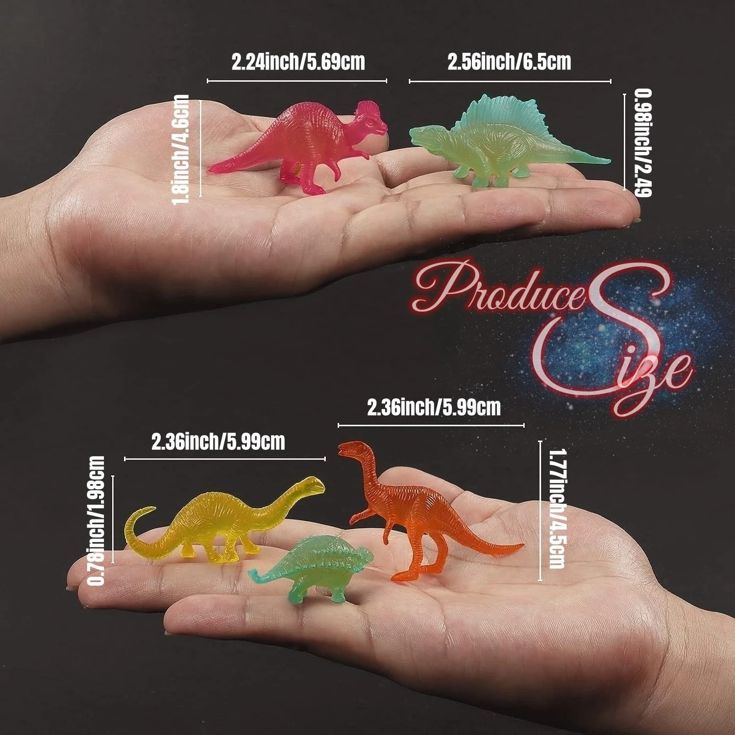 야광 미니 공룡 피규어, 파티 선물, 컵케이크 토퍼, 구디 백, 교실 경품, 부활절 계란 필러, 48 개