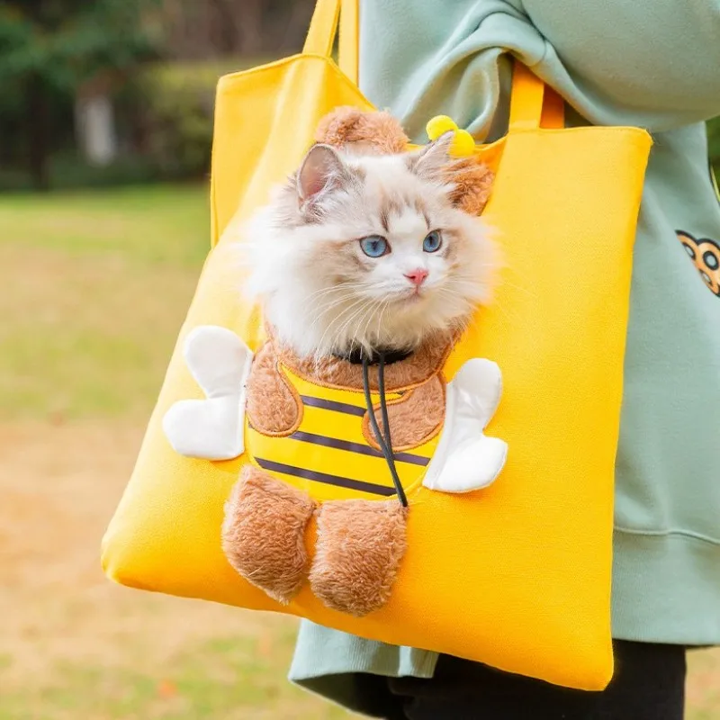 

Cat Dog Carrier Bags Portable Outgoing Travel Pets Handbag Canvas Single Shoulder Cute Bee Bag Breathable Bag for Small Animals