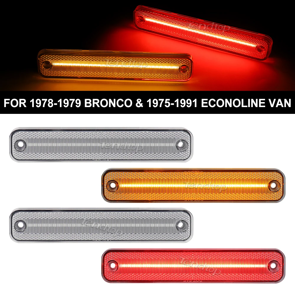 

Clear lens Front Amber/ Rear Red Side Marker Lights For 1973-1979 Ford F Series Truck Bronco For 1975-1991 Ford Econoline Van