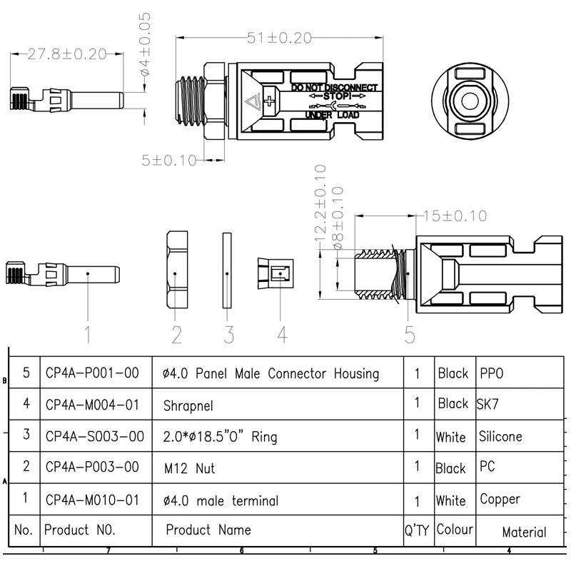 Description Picture 2 of itemLEADER 5 Pairs/lot PV 1000V Connector for Solar Panel Mount and Inverter Panel Solar Connector Solar Coupler IP67 SY-CP4C