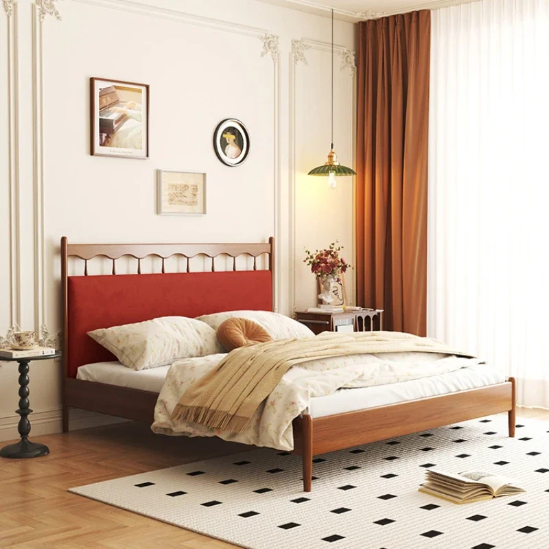 

Double bed, full solid wood bed, vintage Windsor bed, cream style, master bedroom, upholstered American furniture