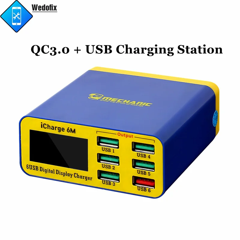 

Mechanic USB Charging Station 6 Ports QC3.0 Super Fast USB Charger with Digital Display for Mobile Phone Android Tablets