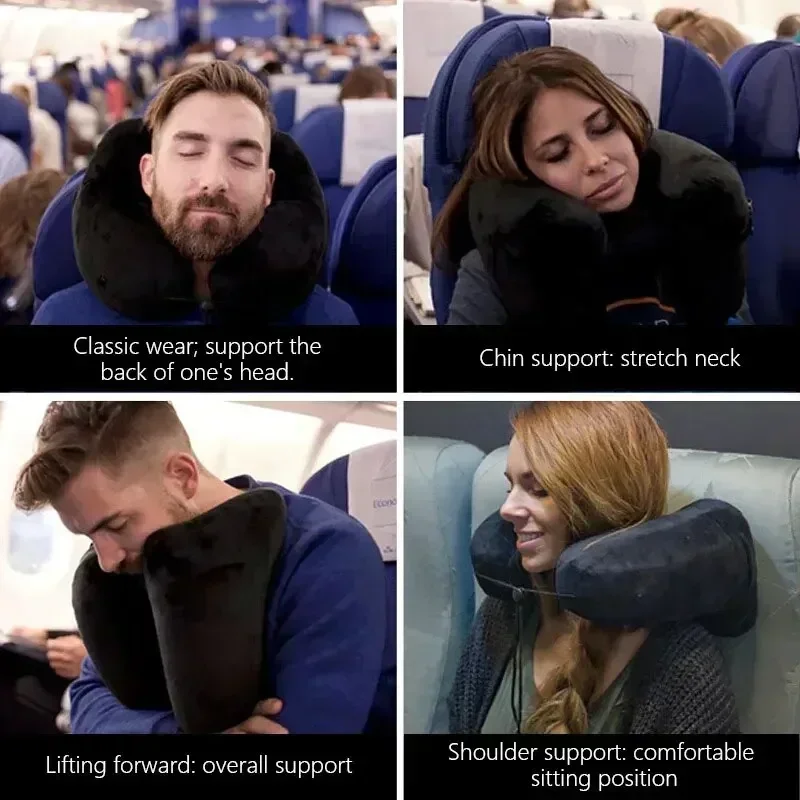 Neck Pillow Travel U-shaped Pillow Inflatable H Hooded Nap Outdoor Car Long-Distance Aircraft 2