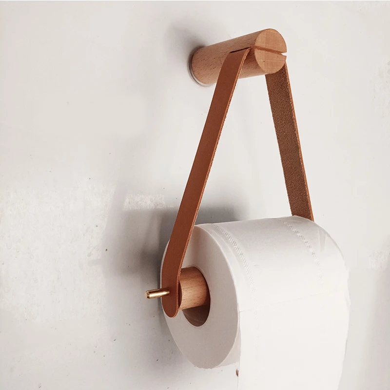 Punched Toilet Paper Holder Beech Hemp Rope Paper Towel Holder Hanging Rope Wall Mounted Tissue