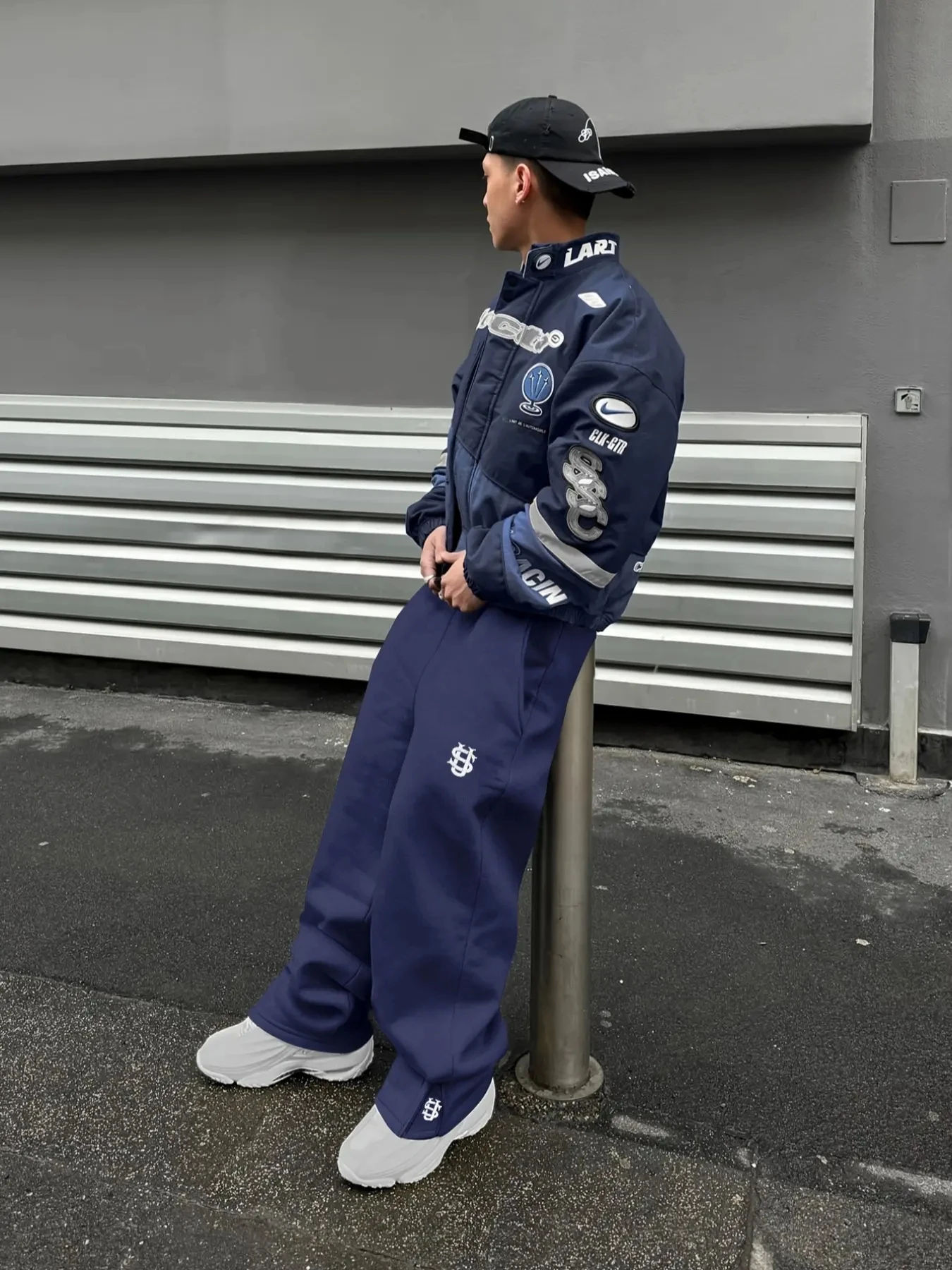 Autumn Men's Casual Sports Zipper Embroidered Straight Leg Drawstring Pants