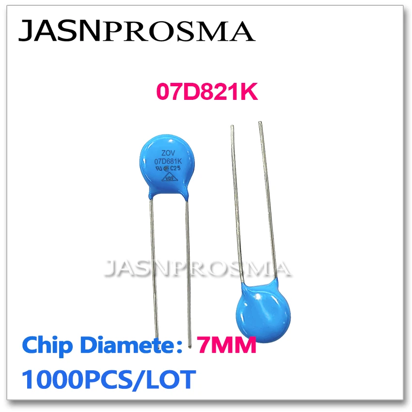 

JASNPROSMA 07D821K 7 мм 1000 шт. 820 в Варистор резистор 7D821K ZOV пьезорезистор
