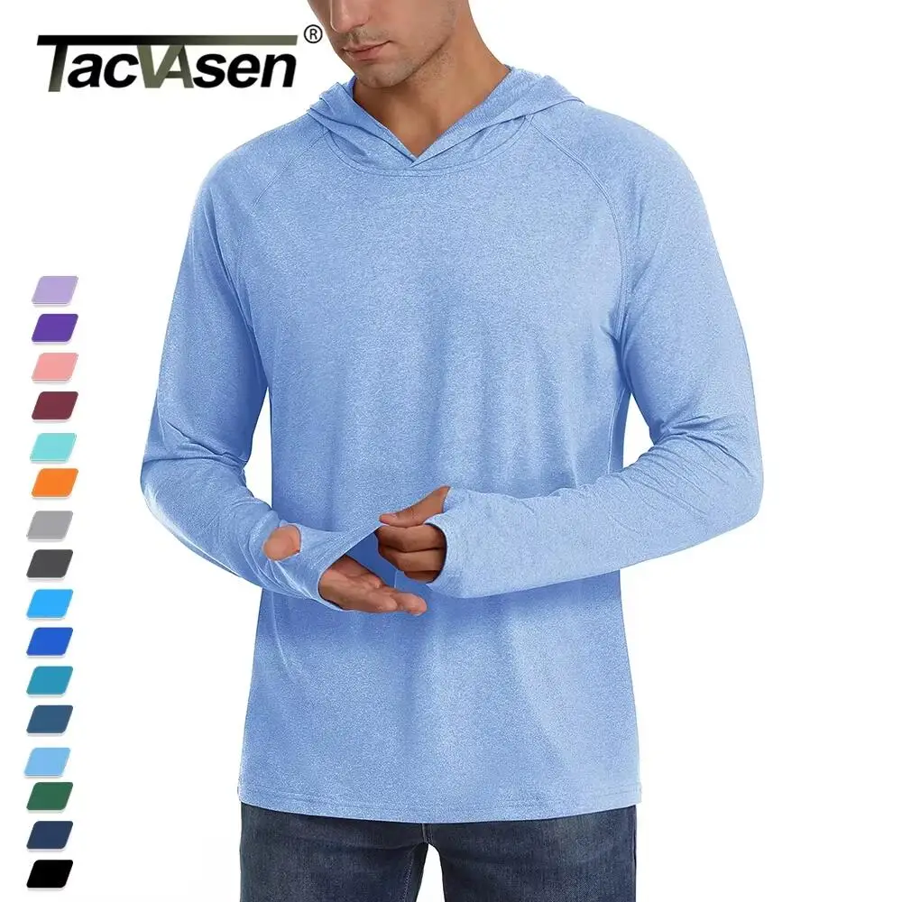TACVASEN UPF 50+ Sun Protection Hoodie Shirts Men's Long Sleeve T-shirts Lightweight Quick Dry Pullovers Casual Fishing Tee Tops