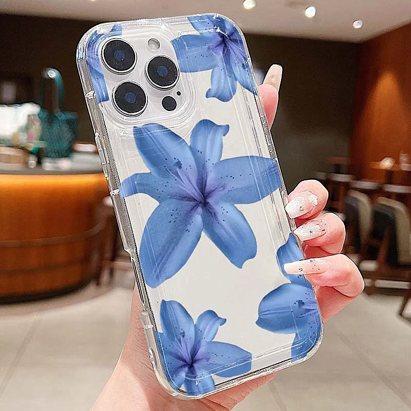 Elegant Blue Lily Pattern Phone Case Cover