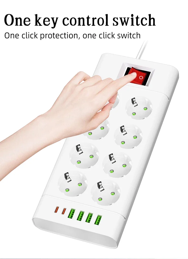 Description Picture 4 of itemEU Plug Power Strip DC Outlet Extension Cord 6/8/10 Electrical Socket with 4 USB 2 Type-C Ports Support 2500W Home Appliance