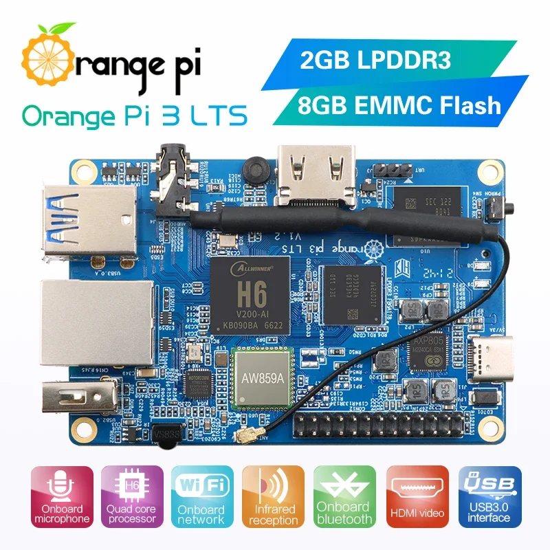 

Orange Pi 3 LTS 2G8G EMMC with HDMI+WIFI+BT5.0, AllWinner H6 SoC,Open Source Board Computer,Run Android 9.0/ Ubuntu/ Debian OS