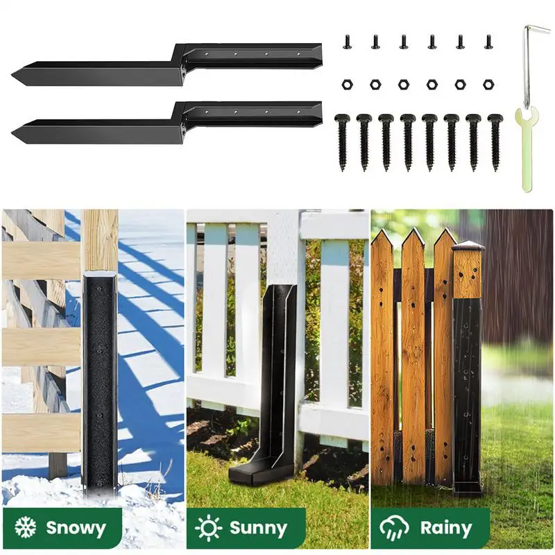Fence Post Repair Kit 2X Thickened Metal Fence Mender Solid Ground Spike Quick Fix Post Stabilizer For Repair Tilted Broken Wood