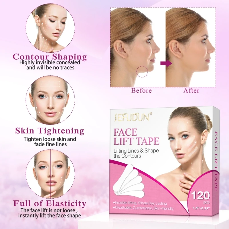 Y1UF 120pcs 페이스 리프트 테이프 페이스 리프트 테이프 보이지 않는 페이스 리프트 테이프 얼굴 보이지 않는 페이스 리프팅 테이프 인스턴트 메이크업