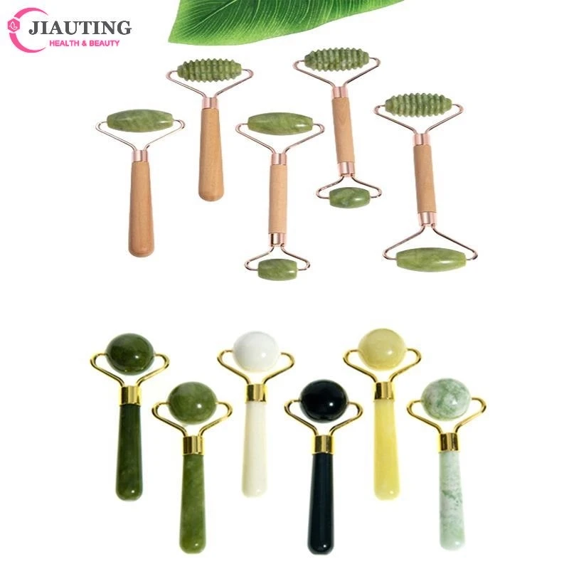 

1*Home Jade Massage Roller Wooden Handle Jade Handle Barbed Roller Xiuyan Facial Massage Stick Facial Massage Roller Jade Roller