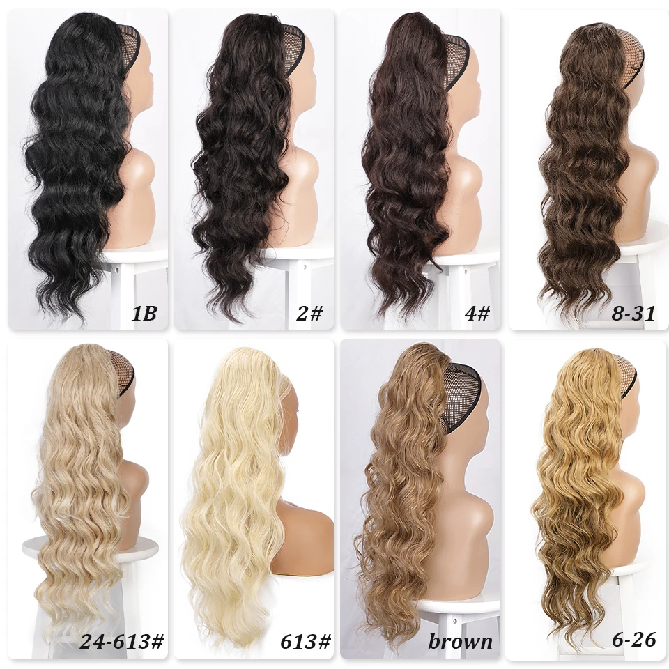 MONIXI Synthetic Long Wavy Ponytail Hair Synthetic Drawstring Ponytail Clip in Hairpiece Black Wave Ponytail for Black Women