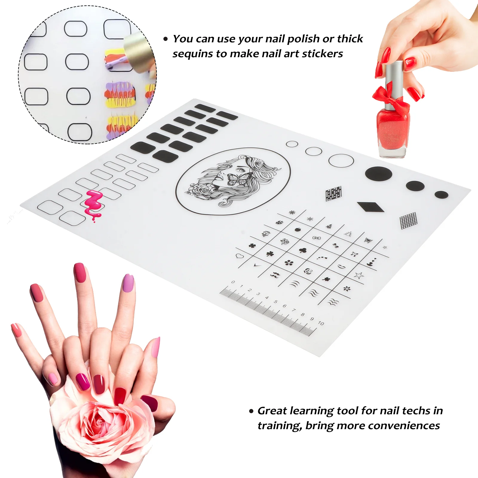 Nail Art Practice Pad Acrylic Manicure Mat Hand Rest Trainer Coloring Sheet Silicone Stamping Plate Fingernail Design Tool