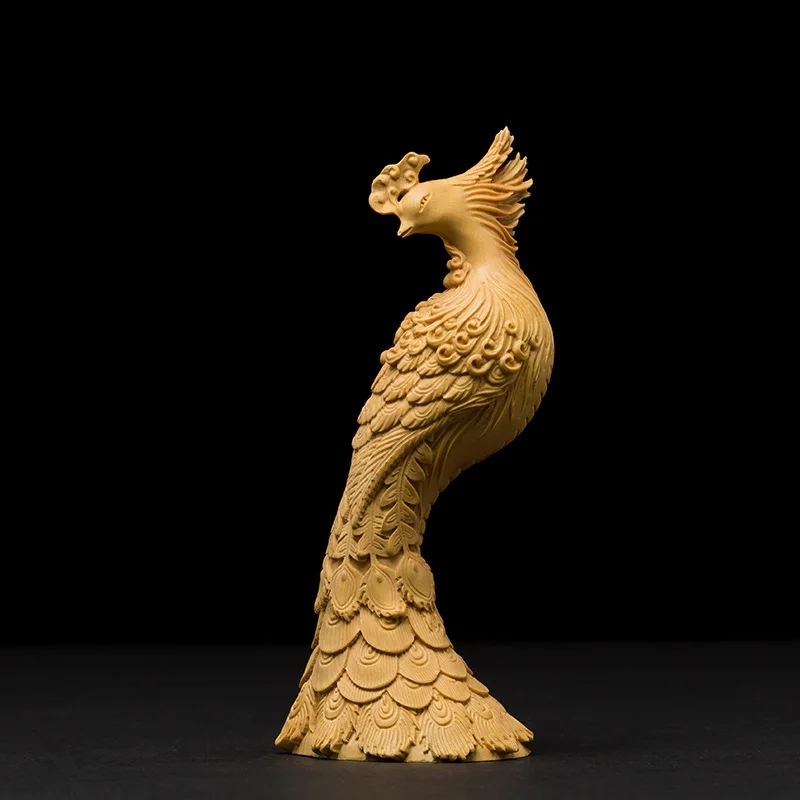 

Peacock Statue Small Sculpture Wood Carving Home Decoration Lucky Feng Shui Car Decor Handmade