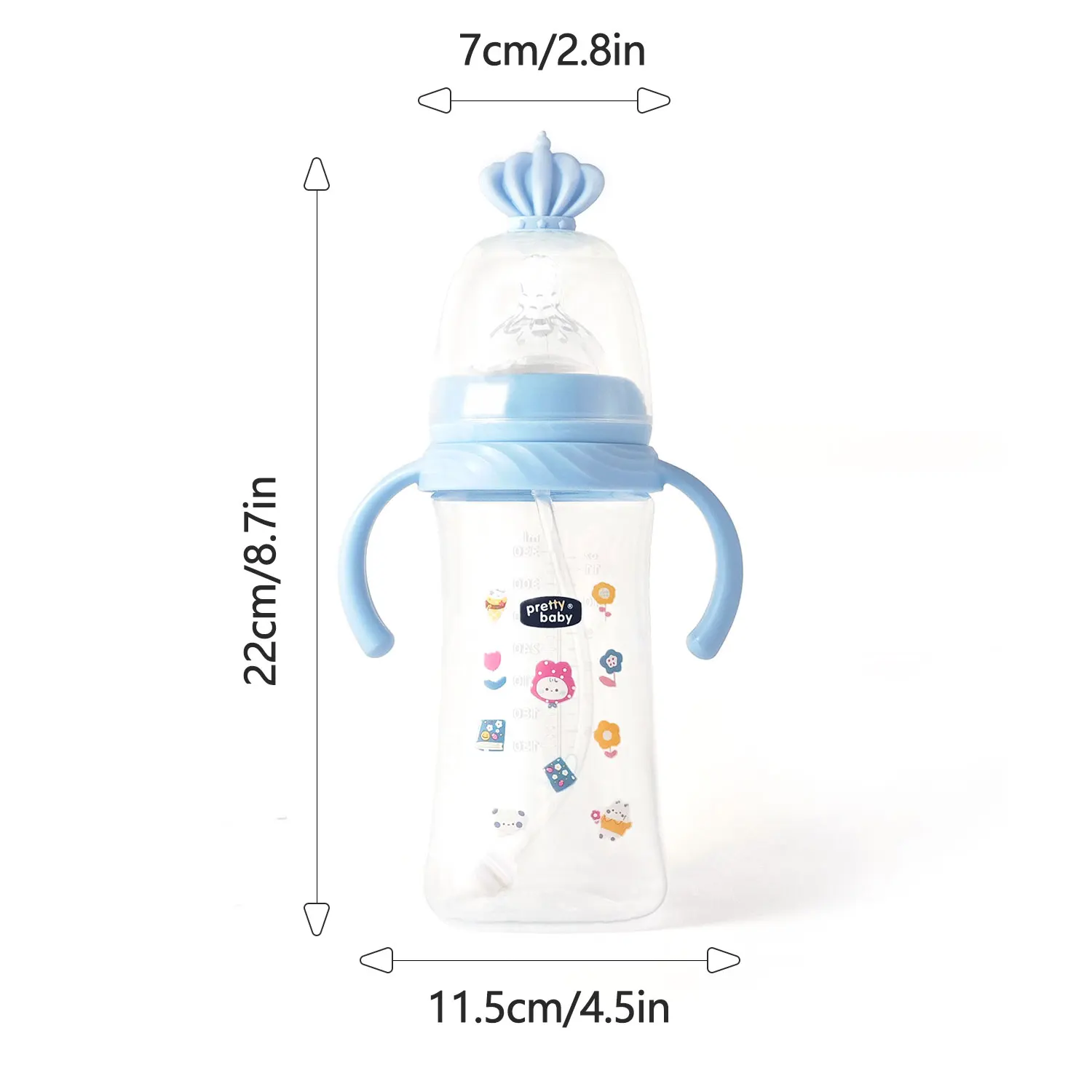 330ml boca larga anti asfixia e resistente a quedas garrafa pp de palha bola de gravidade com alça criativa em forma de coroa presente do bebê