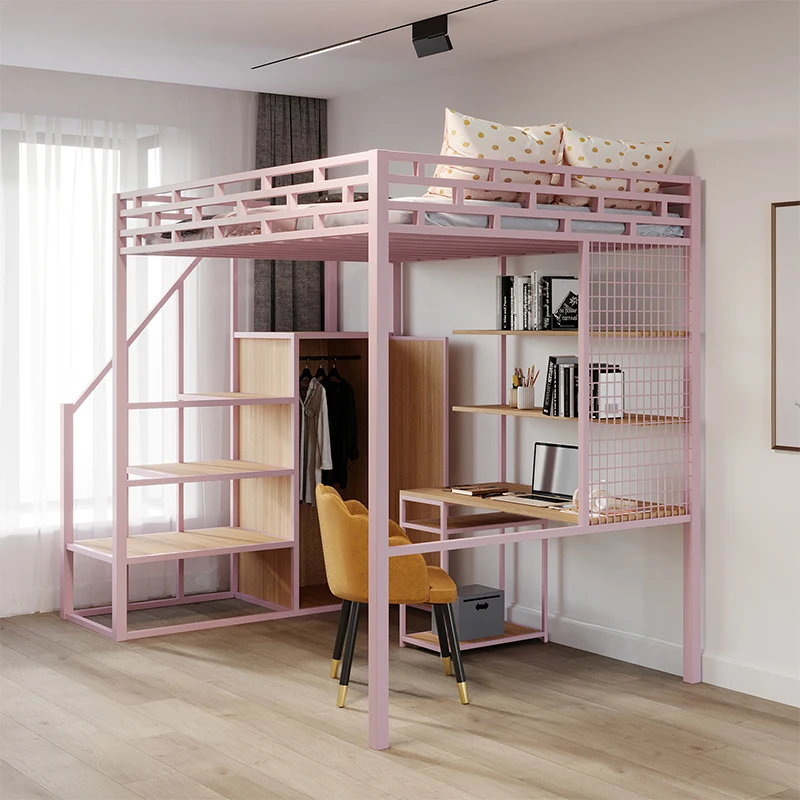 

Elevated bed sheets, upper bunk, lower table, small unit, pavilion style bed, iron bed, multifunctional upper and lower bunk