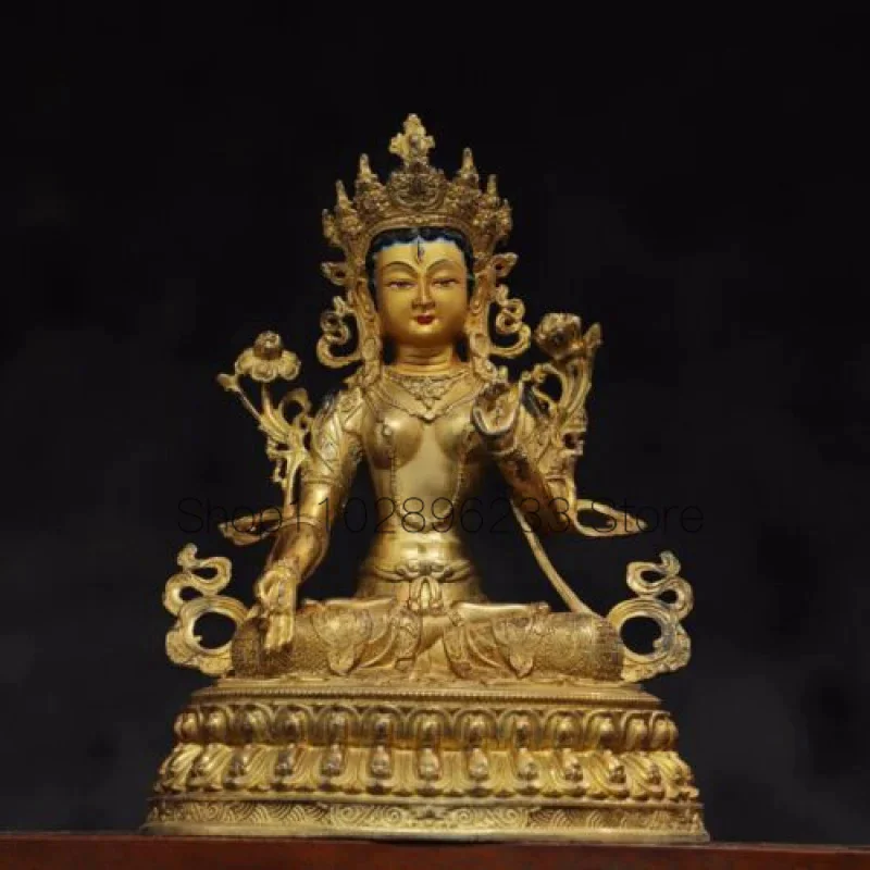 

Китайская старинная фотография, позолоченная Белая Тара Avalokitesvara тибетская бронзовая, 30 дюймов