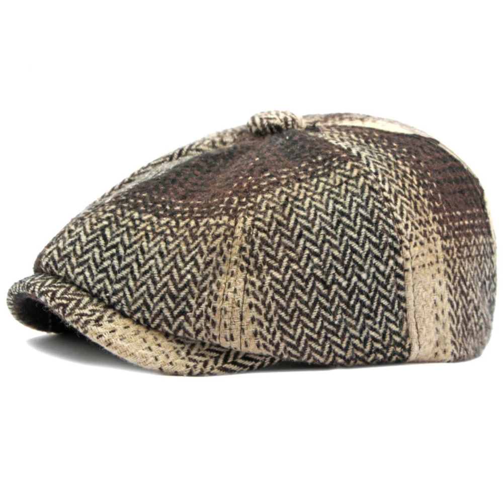 Women Beret Men Berets HT4184 Berets Autumn Winter for Men Women Vintage Plaid Octagonal