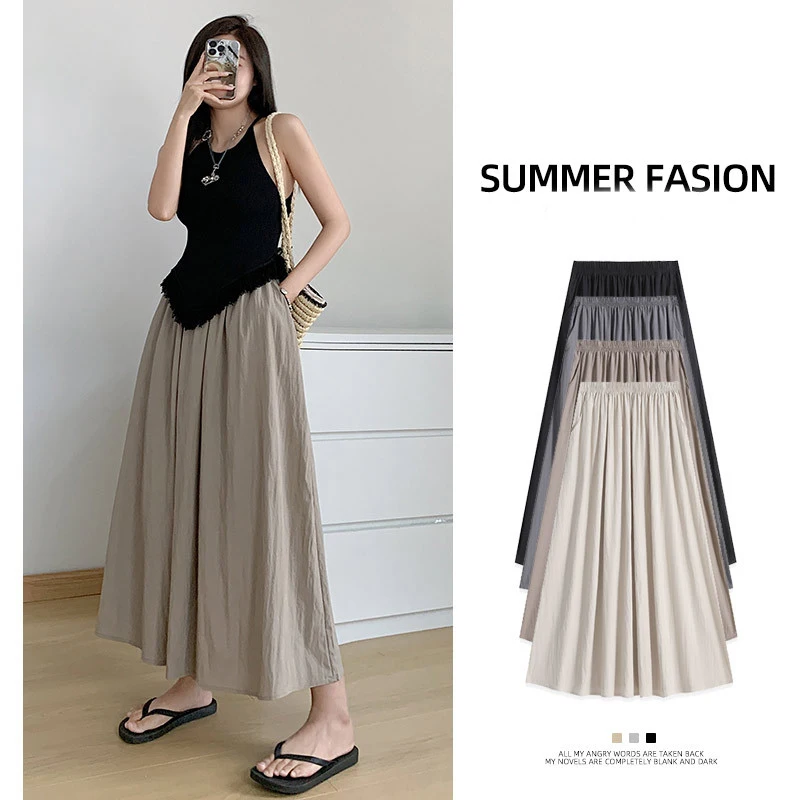 

Модные плиссированные юбки макси для женщин, Повседневная Мягкая весенне-летняя юбка-трапеция в стиле девушки Мори для отдыха, Однотонная юбка с высокой талией в стиле Альфа