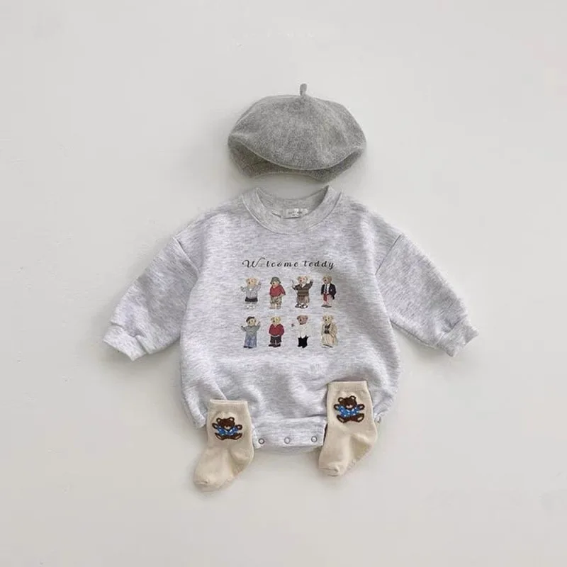 2024 New Baby Long Sleeve Cartoon Bodysuit Cotton Infant Casual Jumpsuit Fashion Bear Print Newborn Boy Girl Clothes 0-24M 2
