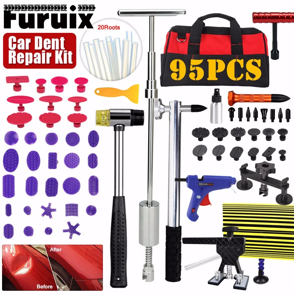 FURUIX 95xRepair Tools Car body remove Tools Paintless Dent Puller Lifter PANEL Removal Glue Gun Repair Tools Kit car dent lifter repair tool paintless dent remove t bar slide hammer with tabs puller for hail and door ding removal