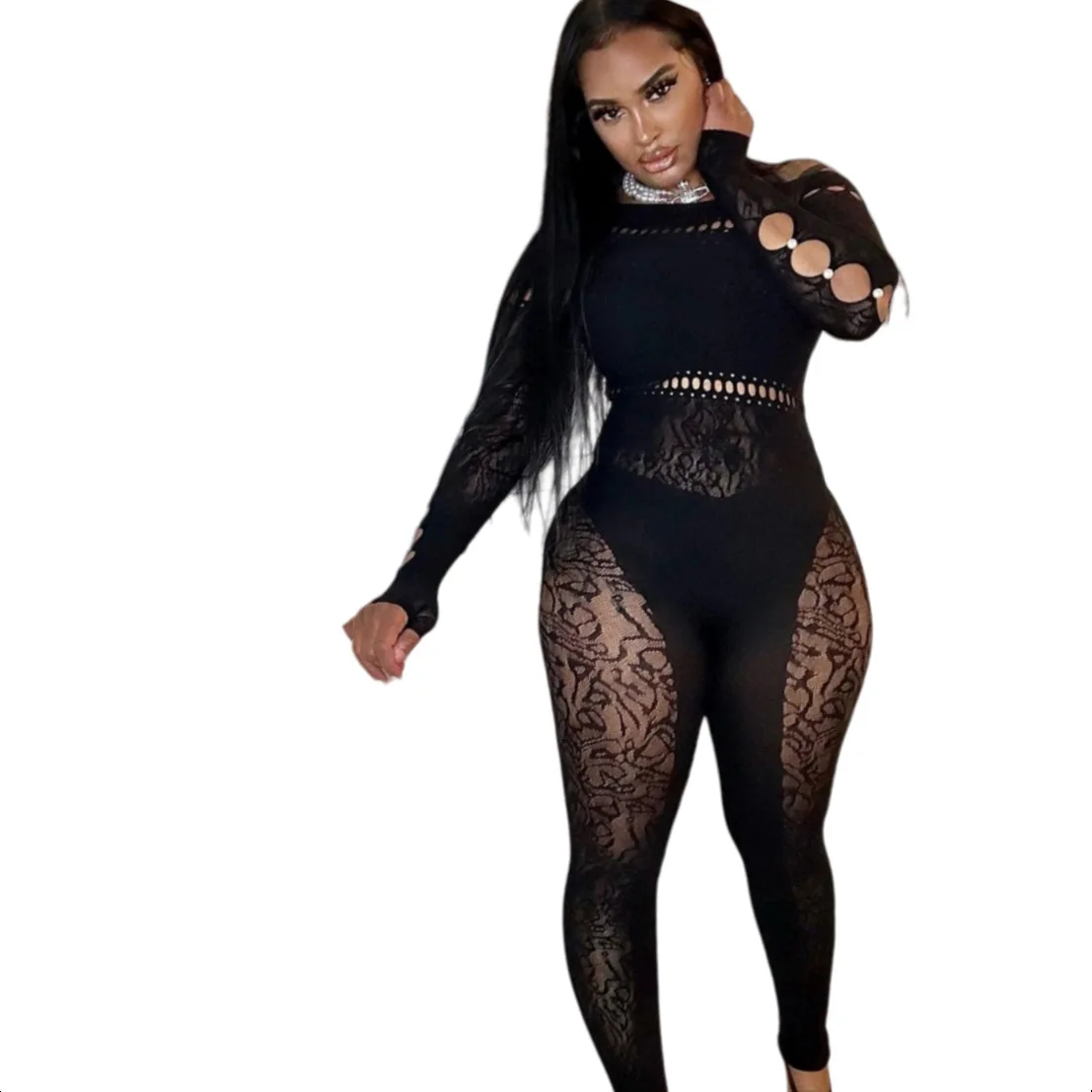 

New lace jumpsuit embroidered with high elasticity for women