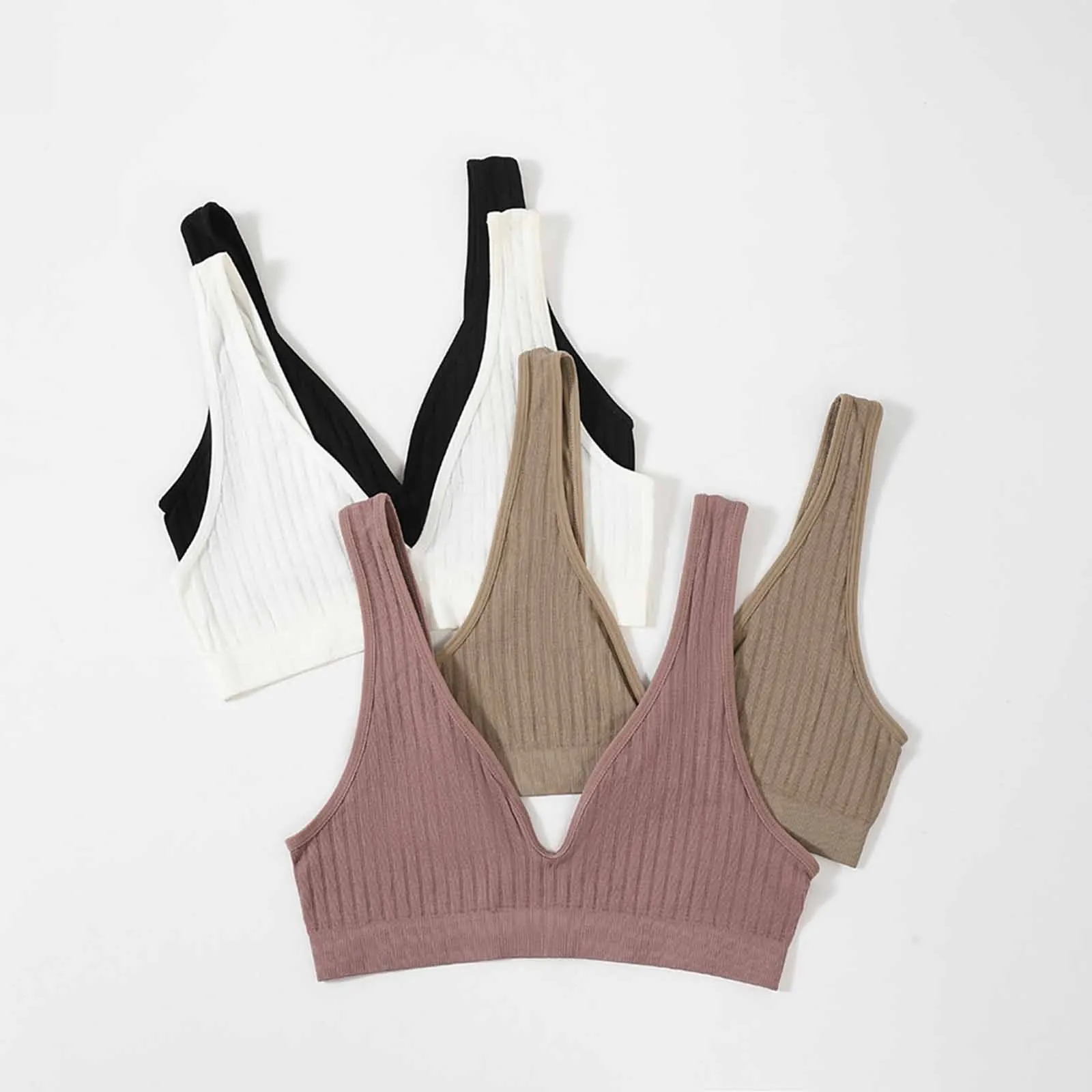 Deep V-neck Seamless Bra Push Up Bras Women Bralette Lingerie Low Back Sleep Underwear Unlined Crop Top