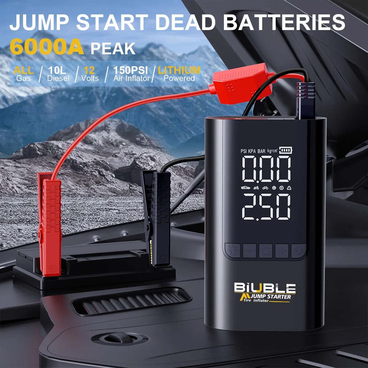 Portable Air Compressor Jump Starter with LCD Screen and 8000mAh Battery