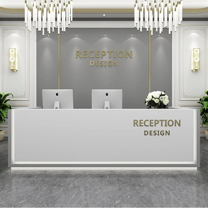 USA CA UK AU GER Local Stock White Shopping And Payment Upon Hotel Reception Desk Luxury Office Reception Table Simple Design