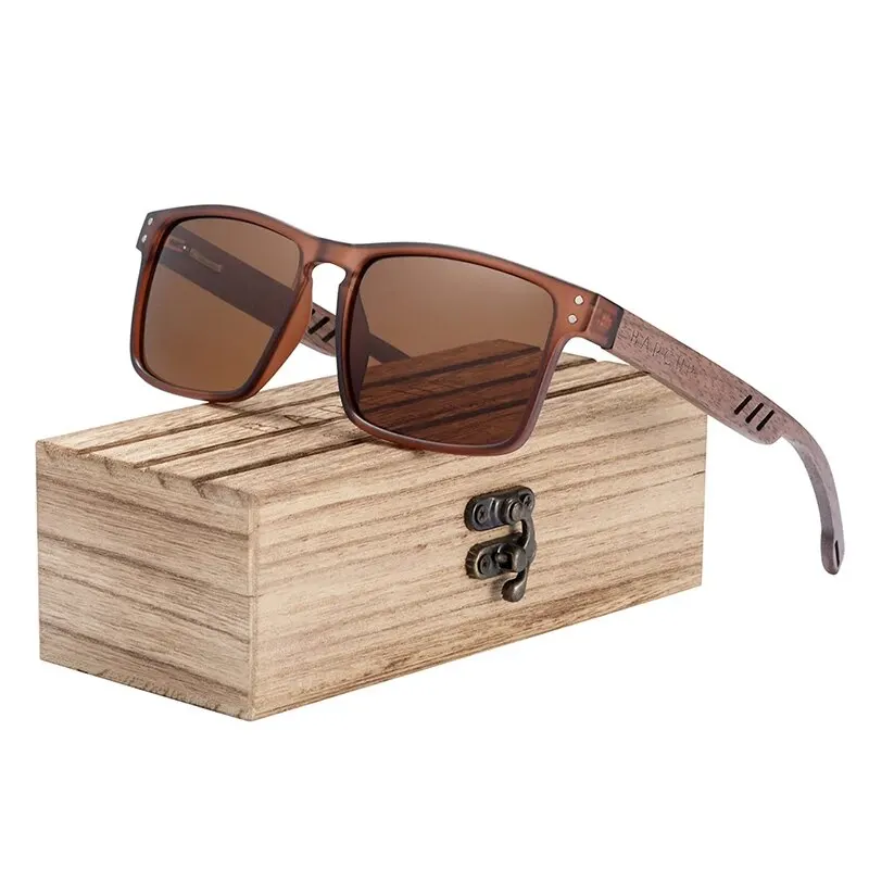 BARCUR Original Design Holz-Sonnenbrille für Herren, polarisiert, leicht, Sonnenbrille, Damen, quadratisch, klassisches Brillenzubehör – Detail 3