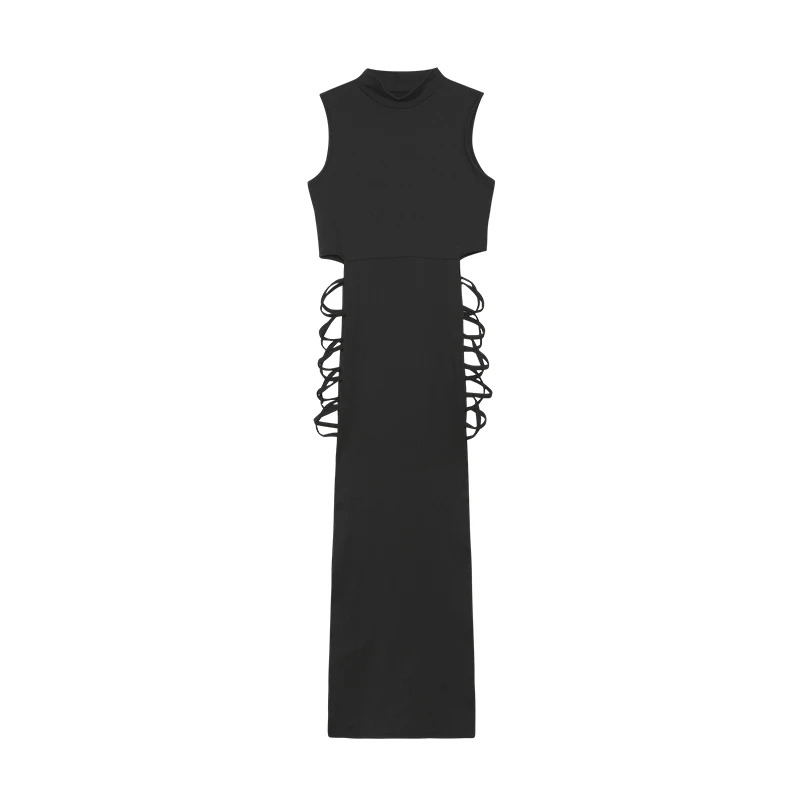 Criss Cross Cut Out Dress, Sexy Bodycon Mock Neck