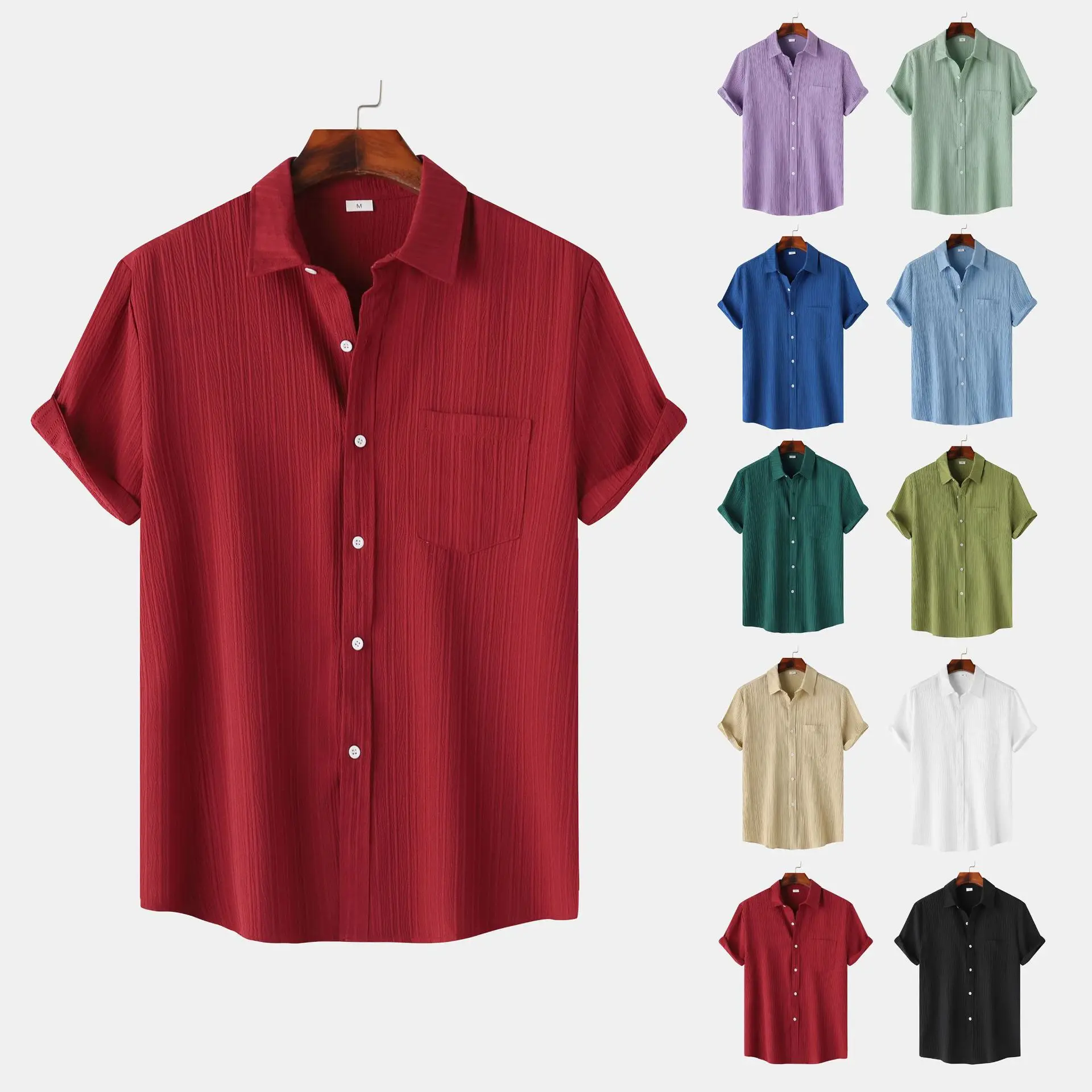 

2024 Summer New Arrival | Men's Solid Color Turn-Down Collar Short Sleeve Shirt European Style for Men
