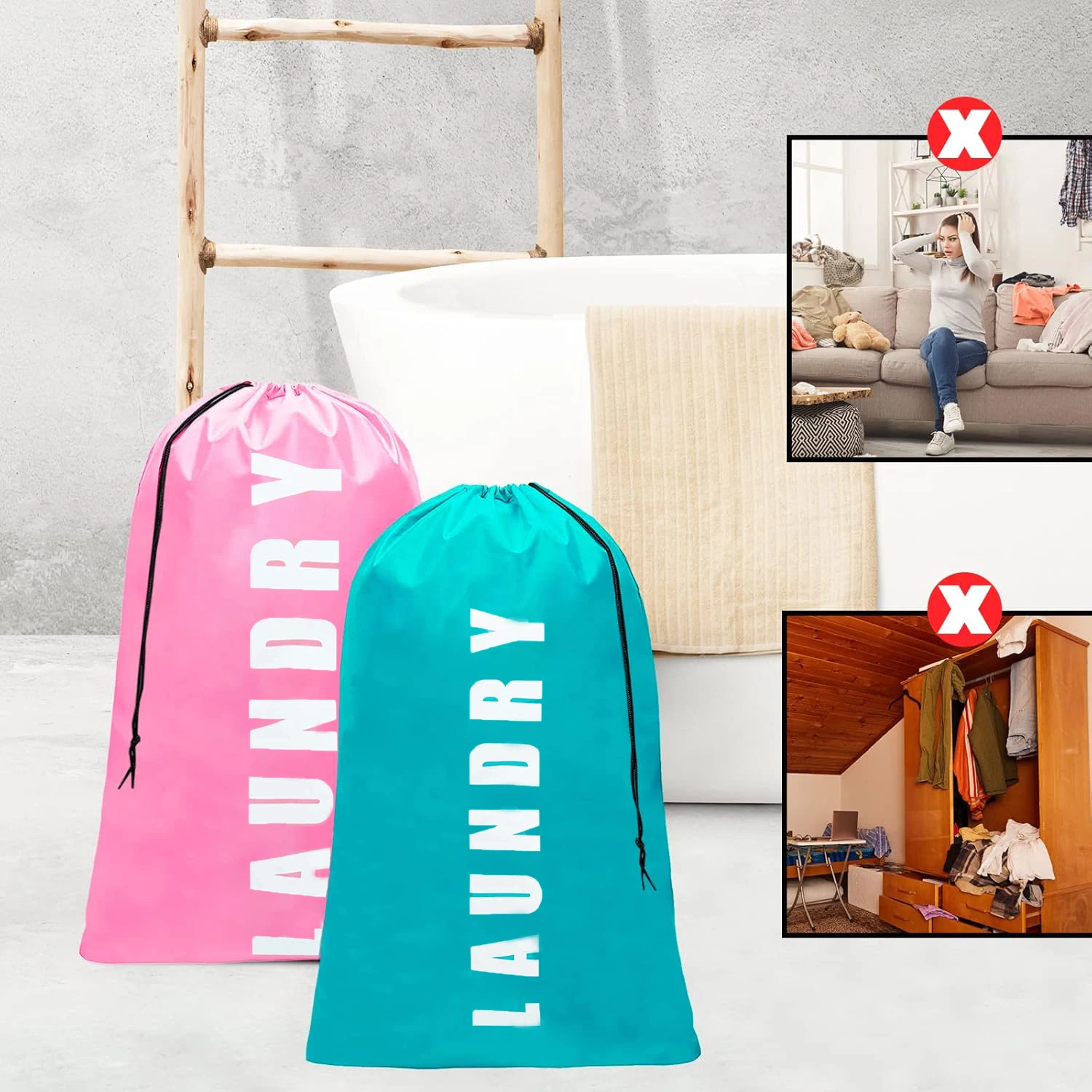 Laundry Bag,2 Pack Travel Laundry Bags for Dirty Clothes,Large Laundry Bags for Traveling,Dirty Clothes Travel Bag, 24" x 36" 3