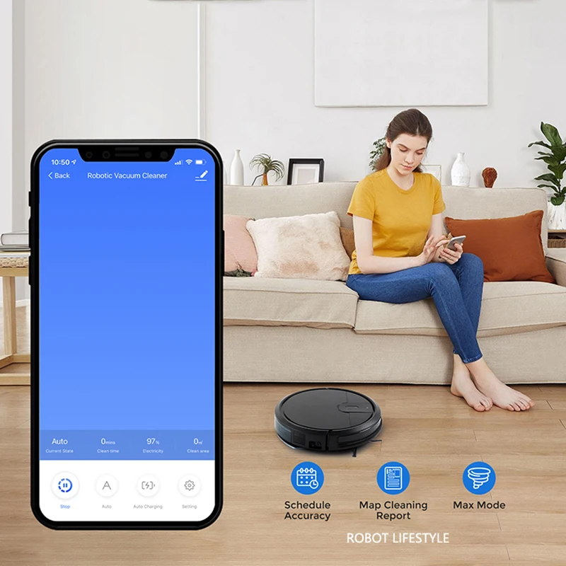 전기 진공 청소기 로봇 K197, 스마트 청소, Tuya APP Wifi 원격 제어, 4200Pa 흡입, 전기 물 탱크 250ml