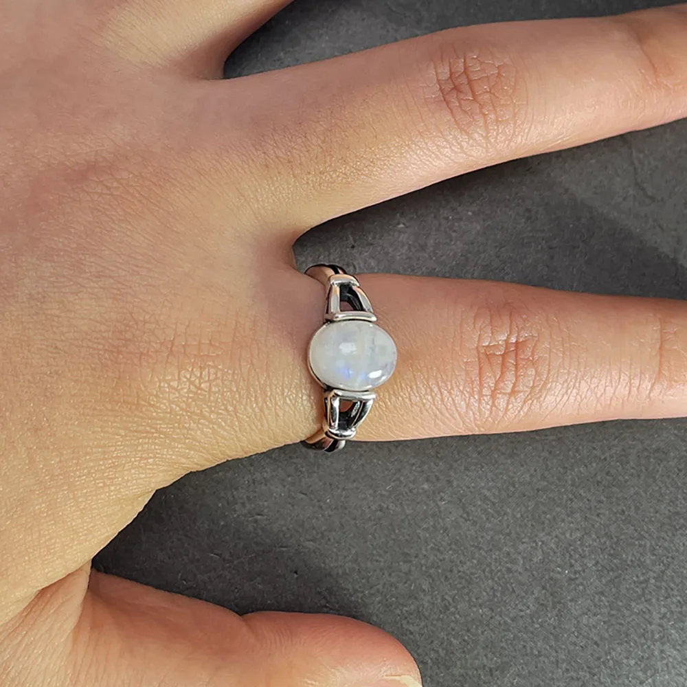 Real 925 Sterling Silver Bella Ring Adjustable Opening Natural Moonstone  Vintage Twilight Jewelry